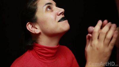 Cfnm - Red Turtleneck, Black Lips - Handjob + Cum Mouthful + Cum On Clothes - hotmovs.com